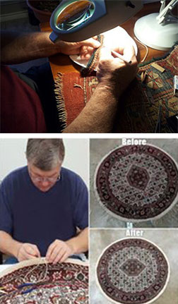 man meticulously repairing an oriental rug