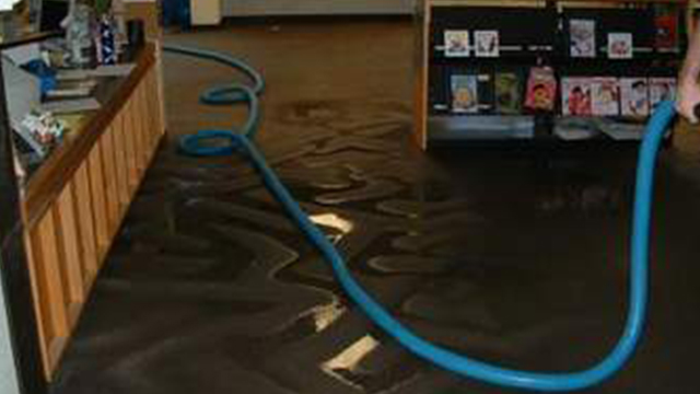 blue coiled hose used to clean up water damage